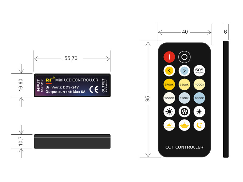 Controlador RF Mini tira LED CCT + mando