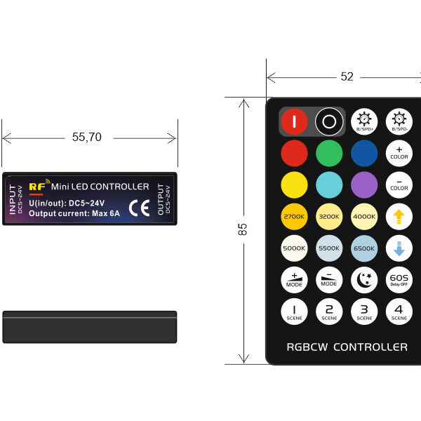Controlador RF Mini tira LED RGB+CCT + mando