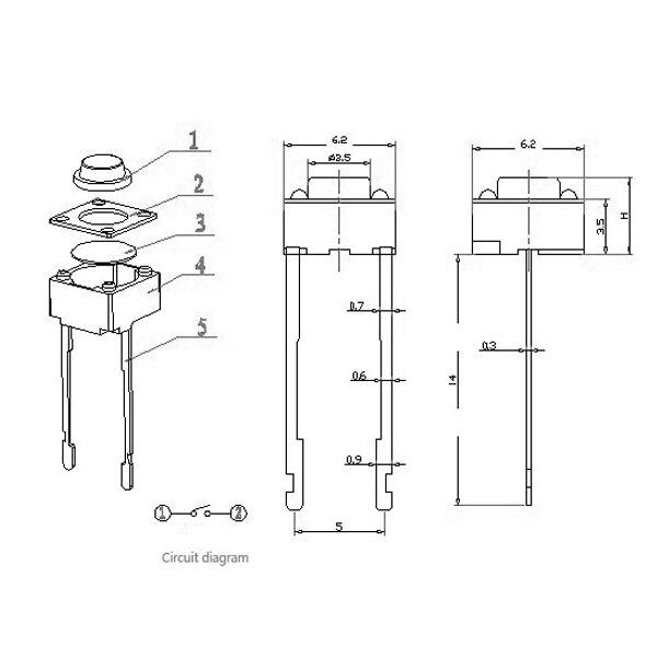 Micro pulsador Tact Switch 6x6mm 2 pines