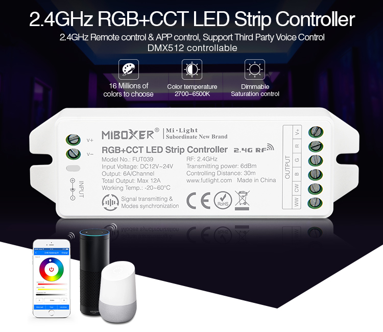 Controlador RGB+CCT - RF 4 zonas 12A