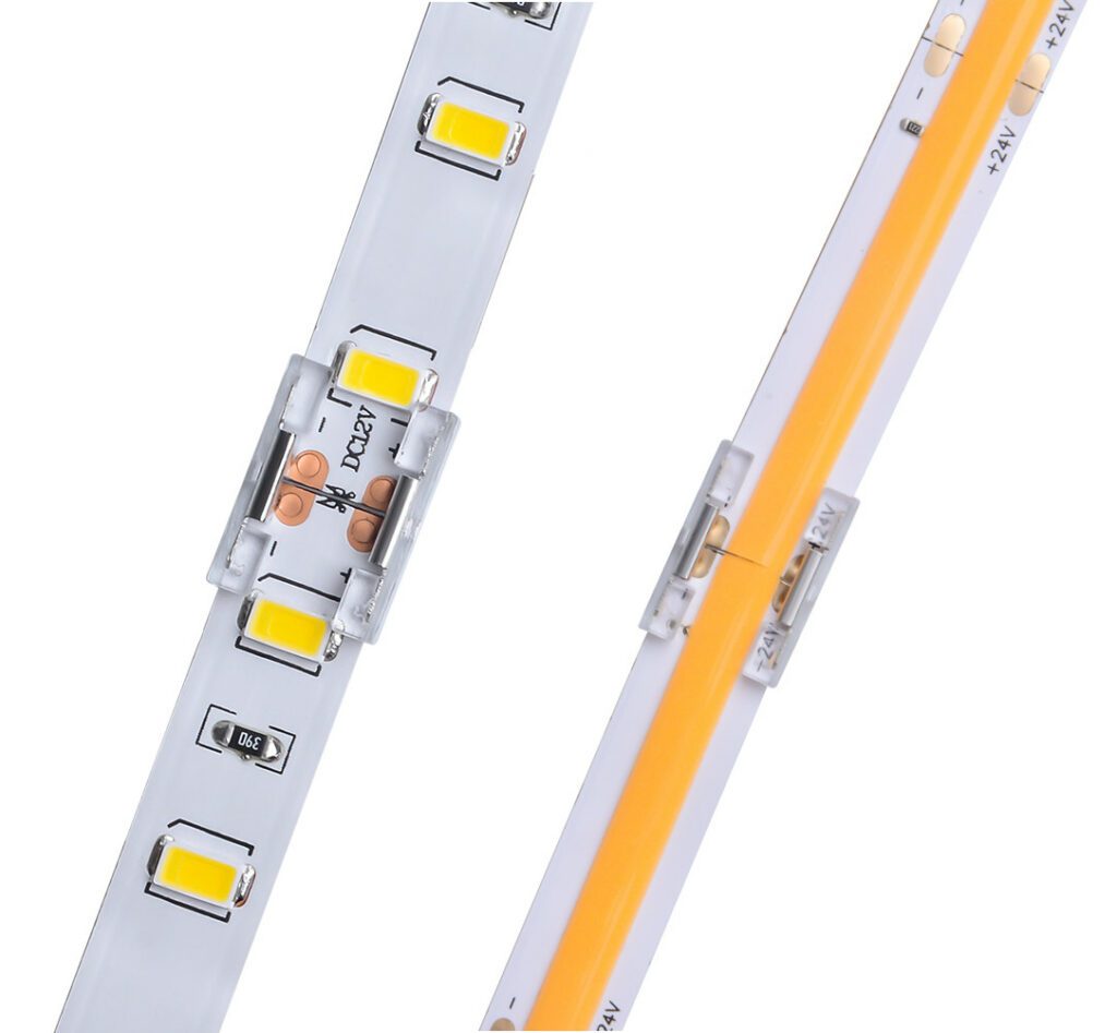Unión / conector Transparente para tiras LED COB + SMD - 10mm