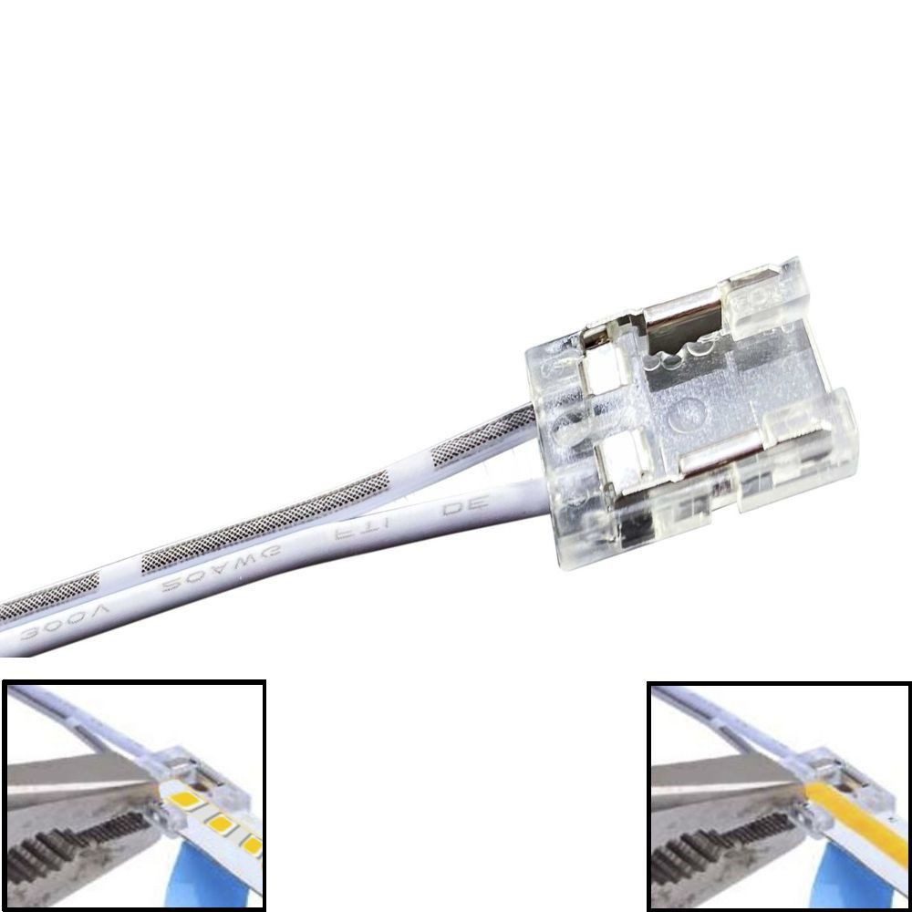 Conector Transparente cable 15cm para unión de tiras LED COB + SMD - 8mm