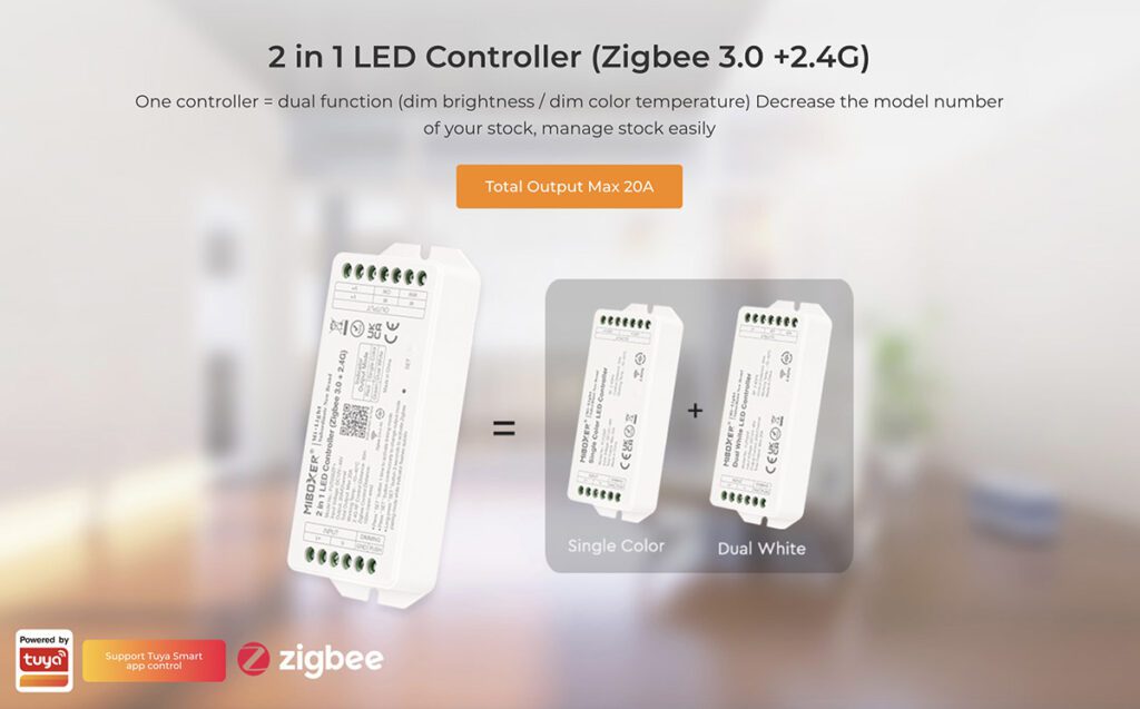 ZigBee + 2.4G RF controlador DC12-48V - 2 en 1 monocolor + CCT