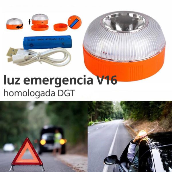 Pack 4 x Luz de Emergencia V16 para Vehículos con Base Magnética Homologada DGT Multifunción
