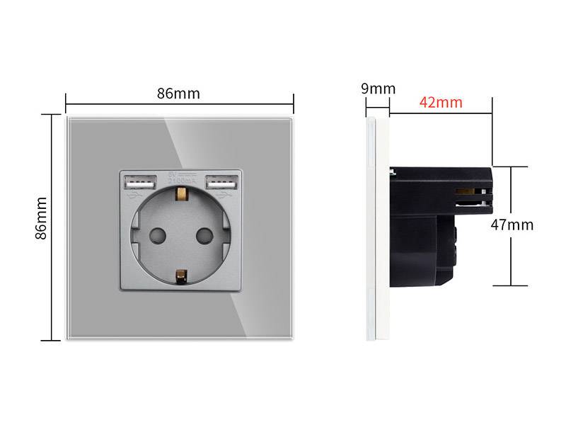 Base enchufe EU 16A + cargador rápido USB A+A