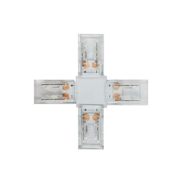 Conector X transparente para unión de tiras LED COB + SMD - 8mm