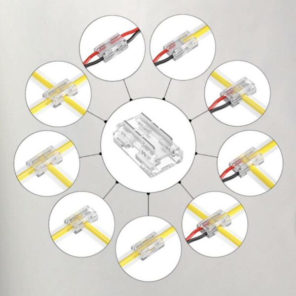 Conector 9 en 1 transparente para unión de tiras LED COB + SMD - 5mm