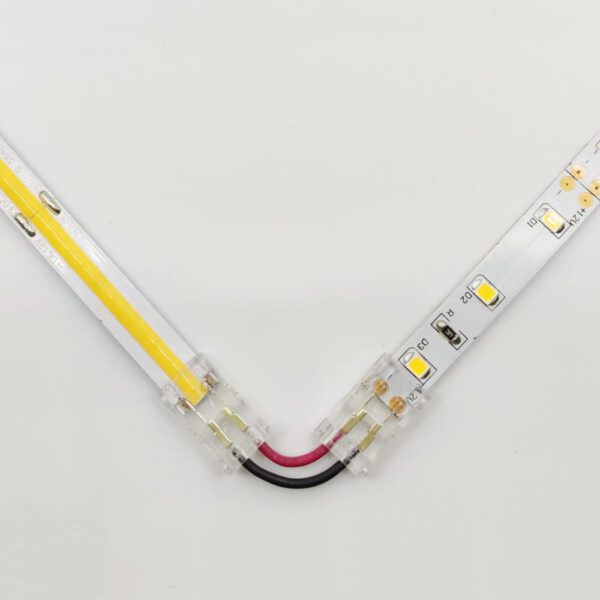 Conectores L-H transparente con cable para unión de tiras LED COB + SMD - 10mm