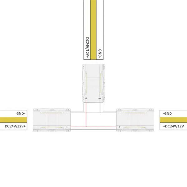 Conector T transparente para unión de tiras LED COB + SMD - 10mm