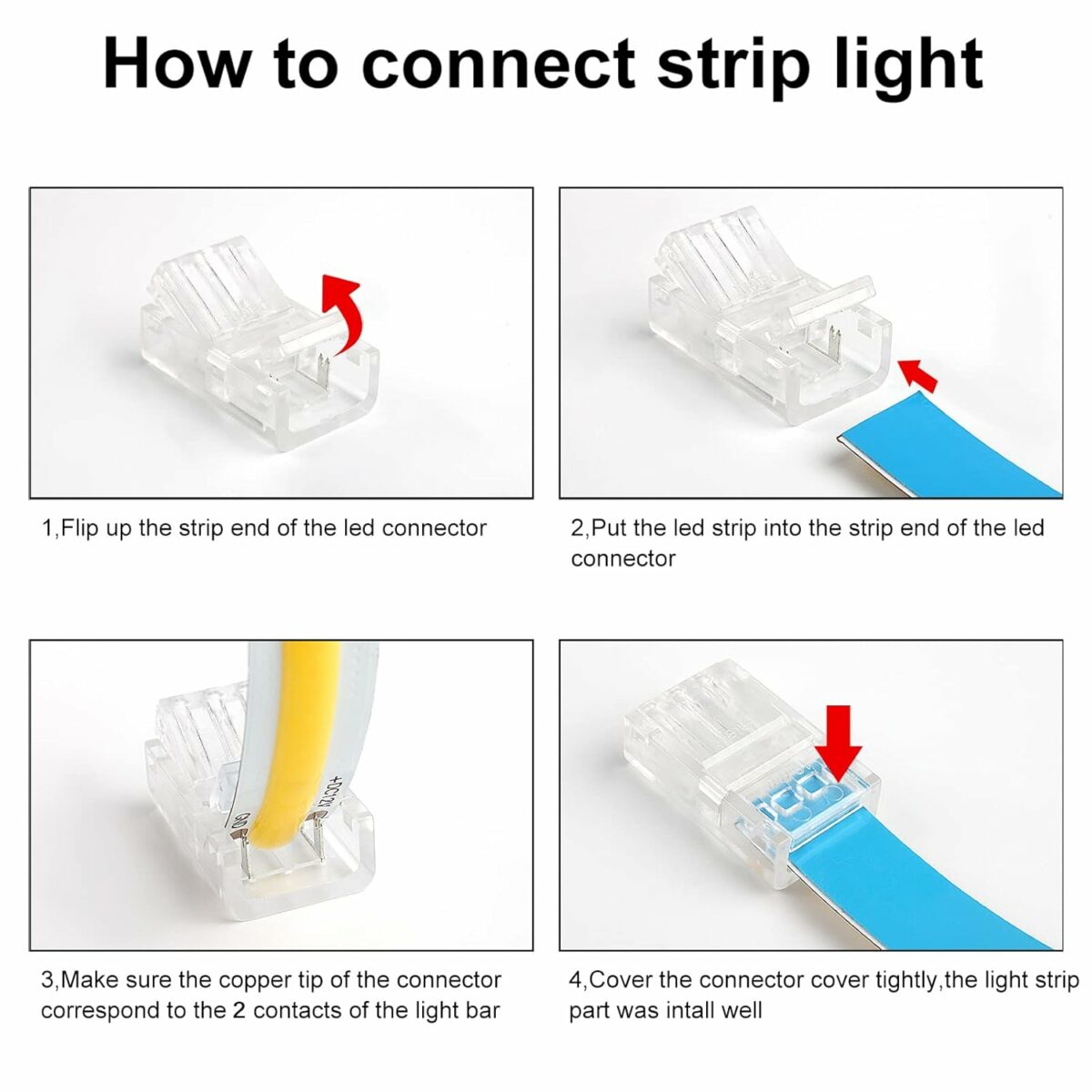 Conector Transparente con cable 105cm para tiras LED COB + SMD - 8mm