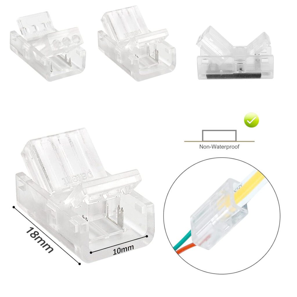 Conector Transparente cable 10cm para unión de tiras LED COB + SMD - 10mm