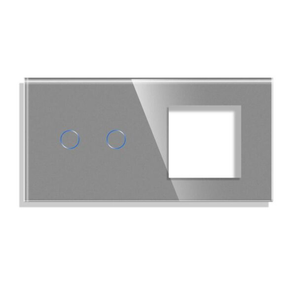 Frontal cristal gris KOOB 1 enchufe + 2 botones