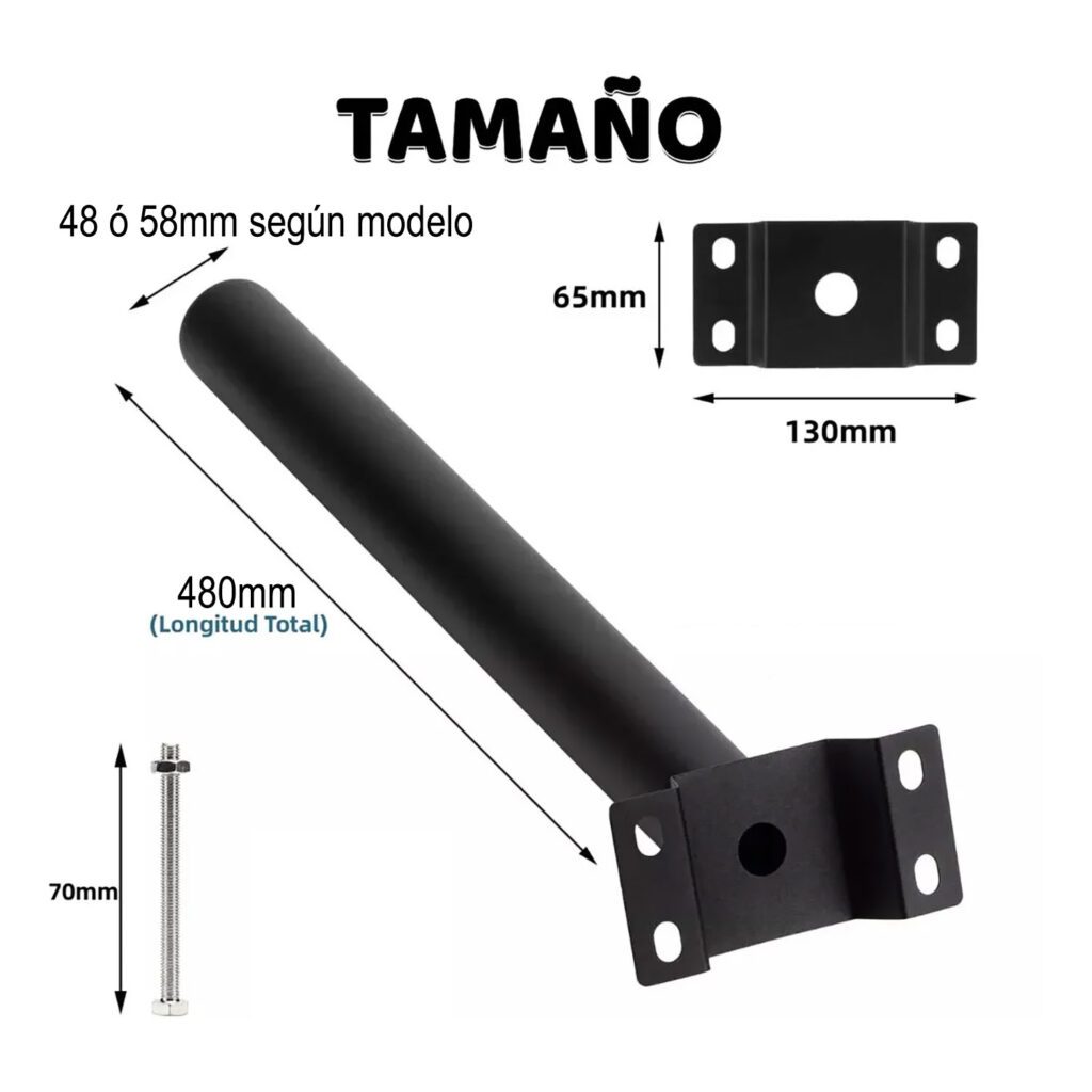 Soporte recto 49cm para farola 48mm para poste o pared